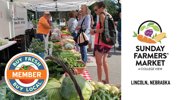 Sunday Farmers Market at College View spotlight photo showing a vegetable booth at the market